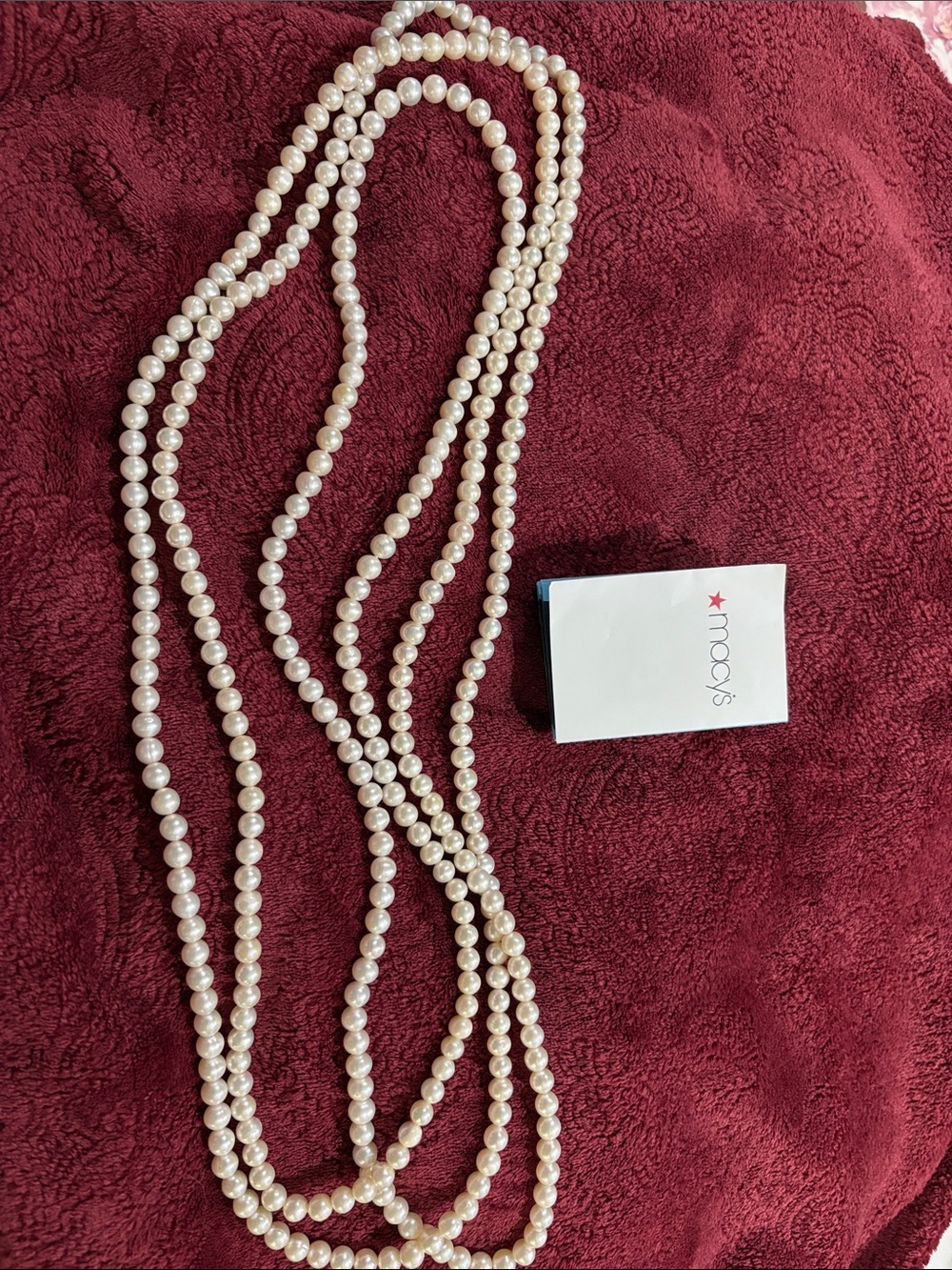 Macy's 100 inch White Pearl Necklace with booklet of all ways to wear